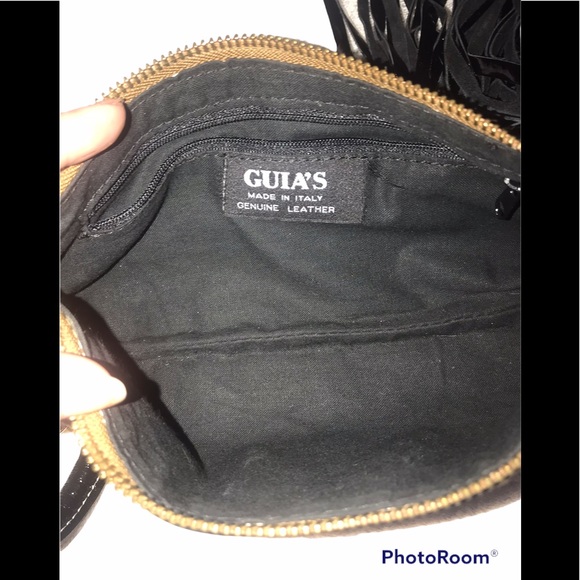 Guia’s 100% Leather Animal Print Gold Chain with Tassel Handbag made in Italy - Picture 13 of 16